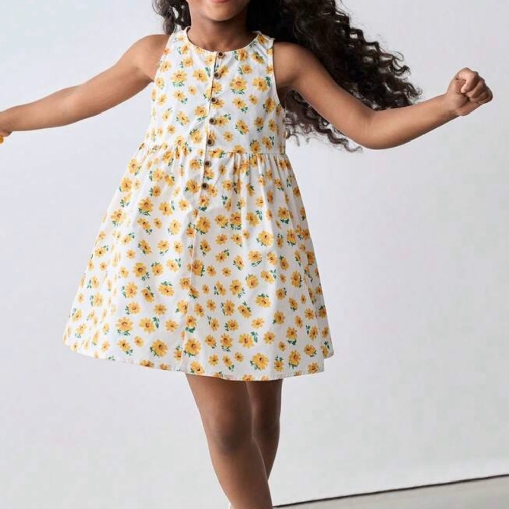 Little Girls toddler Sunflower Print floral Sleeveless tank cotton sundress